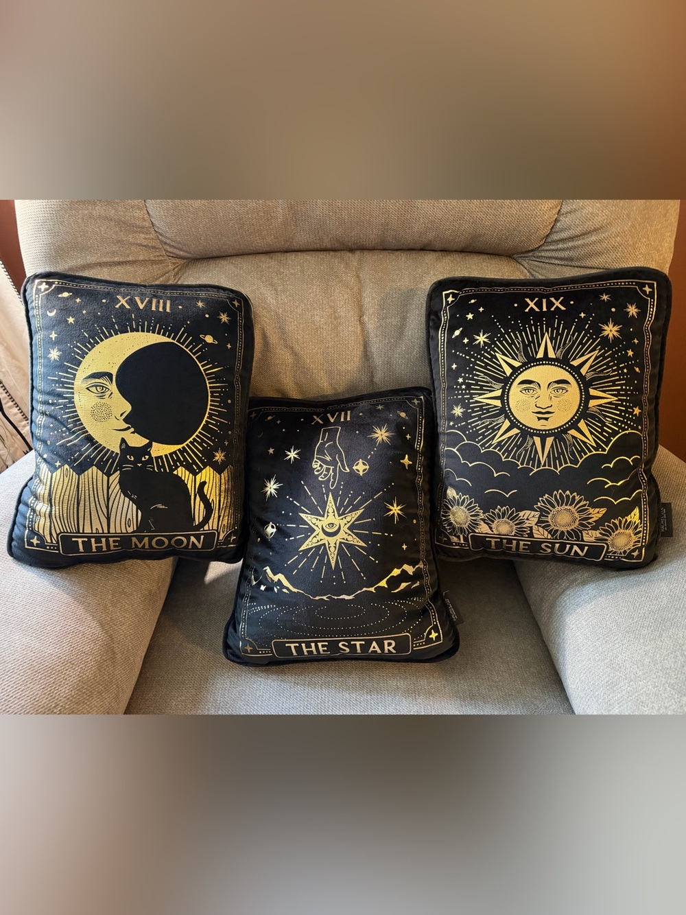 Rachel Zoe Tarot Card Velvet Throw Pillow Set of 3 Moon Sun Star